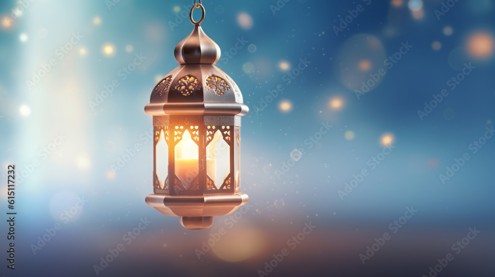 Islamic background with a hang lantern, with copy space for text, design concept of Ramadan Kareem Eid ul Adha Banner Background Islamic background with a hang lantern, with copy space for text, design concept of Ramadan Kareem Eid ul Adha Banner Background