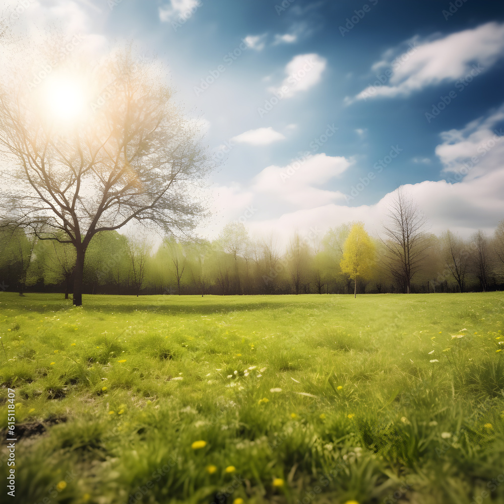 view spring nature with a neatly trimmed lawn surrounded by trees ,generative ai view spring nature with a neatly trimmed lawn surrounded by trees ,generative ai
