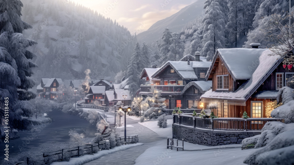 Winter Landscape and Village in the European Alps Christmas Advent Wallpaper Background Generative AI Digital Art Kunst Illustration Journal Winter Landscape and Village in the European Alps Christmas Advent Wallpaper Background Generative AI Digital Art Kunst Illustration Journal