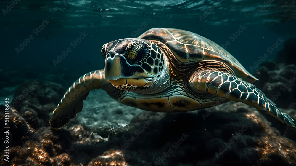 Obraz premium Hawksbill Turtle in the sea. Generative AI