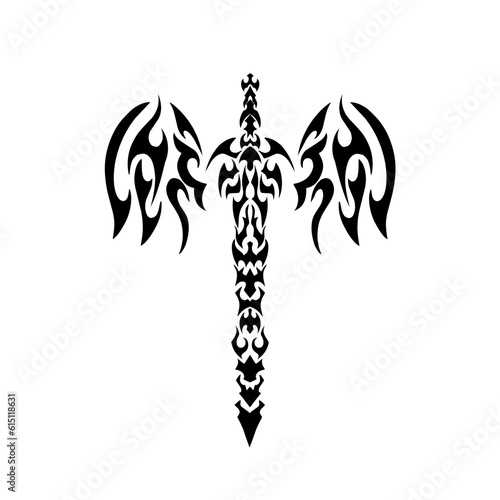 Illustration vector graphic of tribal art design sword wings for tatto