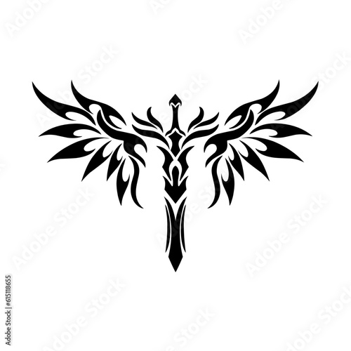Illustration vector graphic of tribal art design sword wings for tatto