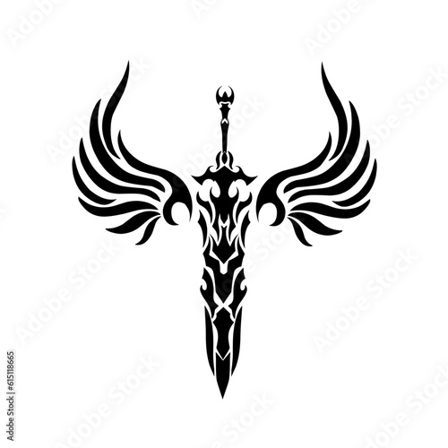Illustration vector graphic of tribal art design sword wings for tatto