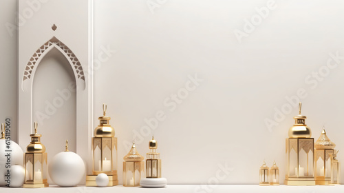 Islamic background, lantern, gold crescent Islamic art, Eid ul Adha Banner Background