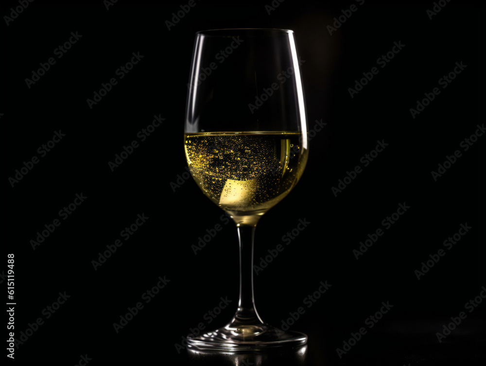 Wine glass with white wine and black background created with AI
