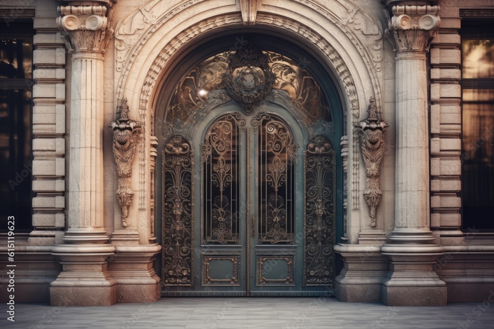 Vintage forged entrance with arch. Generative AI