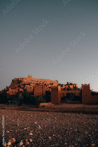 Ait Ben Haddou panorama: Ancient clay buildings rise from the desert, a UNESCO site exuding timeless beauty and cultural significance.