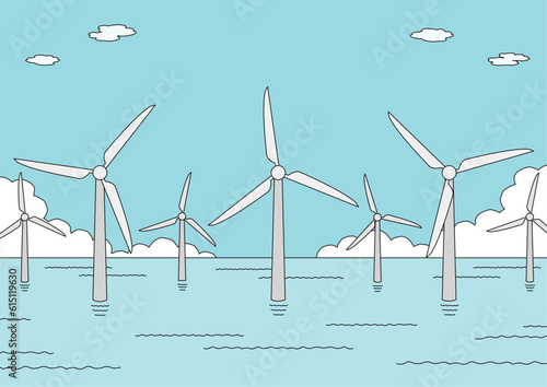 洋上風力発電のイメージイラスト_1_主線あり
