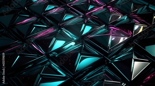 Many geometric shapes that exhibit a shiny, metallic, and neon appearance, with strong contrast, repetition, alignment, and proximity. Generative AI