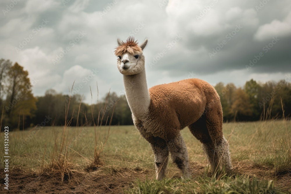 A photograph capturing the grace of an alpaca in its natural habitat. Generative AI A photograph capturing the grace of an alpaca in its natural habitat. Generative AI