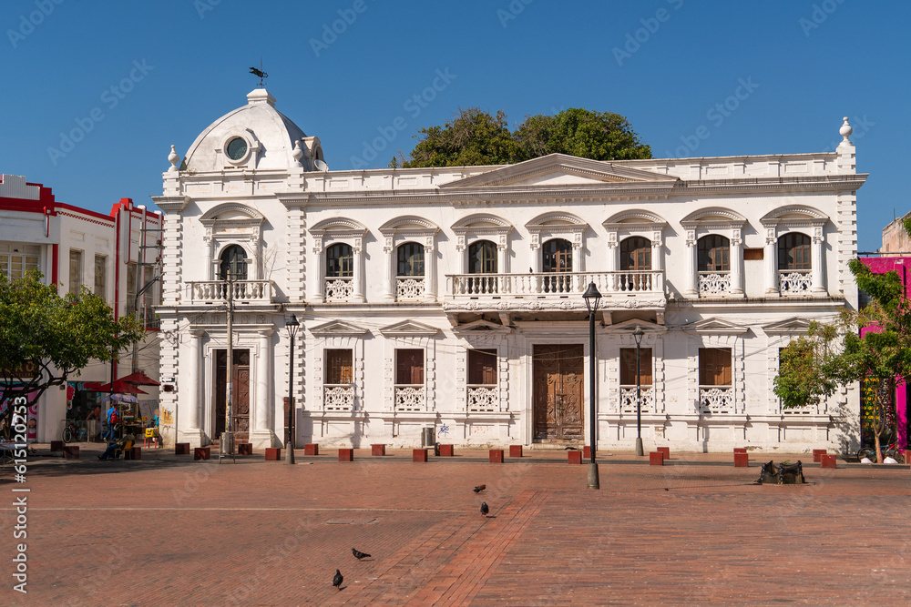 Old white colonial house palace villa in Santa Marta Colombia in caribe 