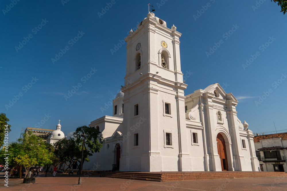 cathedral basilica of Santa Marta in Colombia white tropical church
