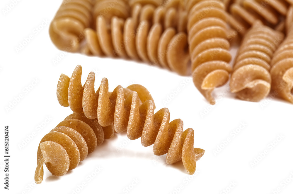 Italian screw shaped pasta on white background Italian screw shaped pasta on white background