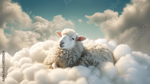 A cute sheep sleep on a beautiful cloud dreams, Eid ul Adha background