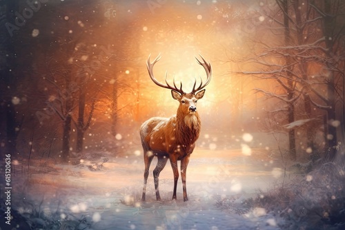  christmas deer christmas art Merry Christmas and Happy Holidays greeting card, frame, banner. New Year. Winter xmas holiday theme © PinkiePie