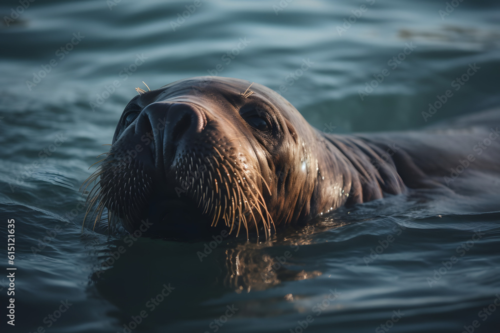 Fototapeta premium The walruses in the ocean. Generative AI