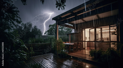 Obraz na płótnie a thunderstorm with lightning from home. Generative AI