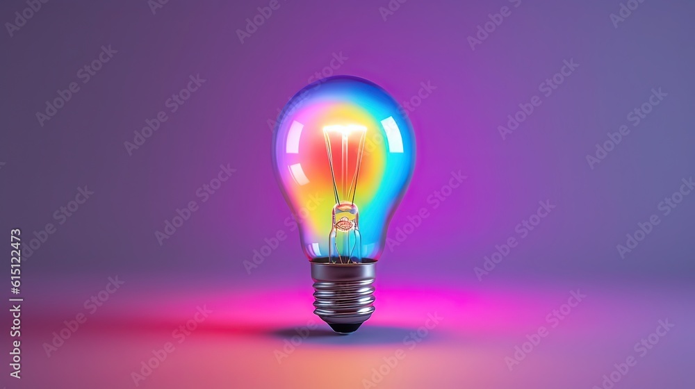 a colorful glowing idea bulb lamp, visualization of brainstorming, bright idea and creative thinking, Generative ai. a colorful glowing idea bulb lamp, visualization of brainstorming, bright idea and creative thinking, Generative ai.