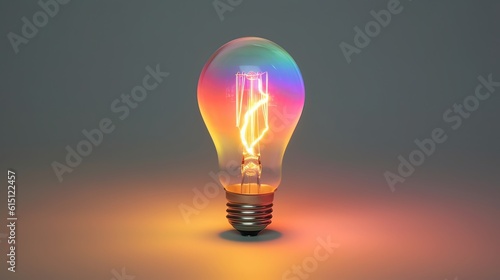 a colorful glowing idea bulb lamp, visualization of brainstorming, bright idea and creative thinking, Generative ai.
