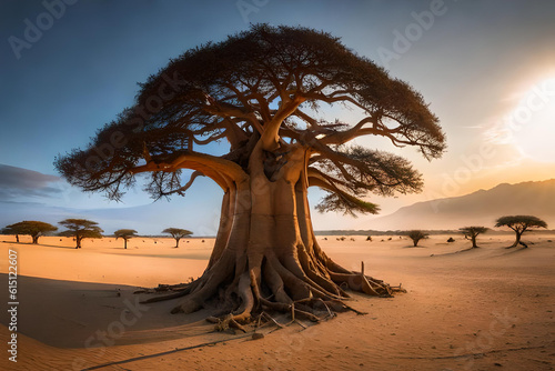 huge tree in the desert  natural plant grow on the sand