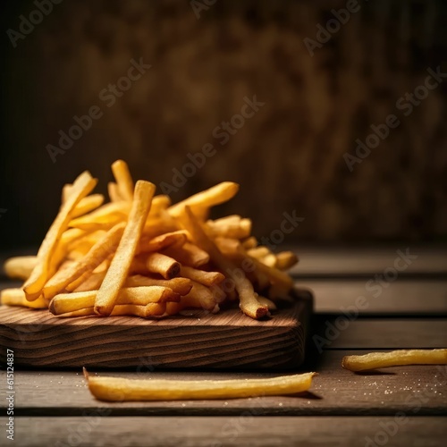 Crispy french fries on a table  product shoot  made with Generative AI