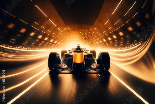 Sport racing car at high speed riding in illuminated road tunnel with neon lights ,made with Generative AI © DNY3D