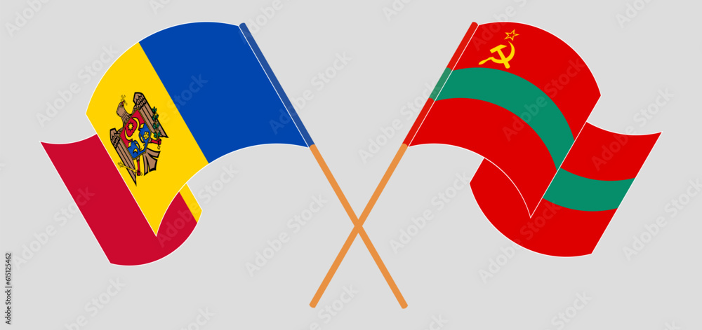 Crossed and waving flags of Moldova and Transnistria Crossed and waving flags of Moldova and Transnistria