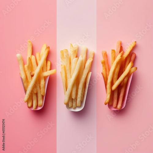 Crispy french fries on a pink background  made with Generative AI