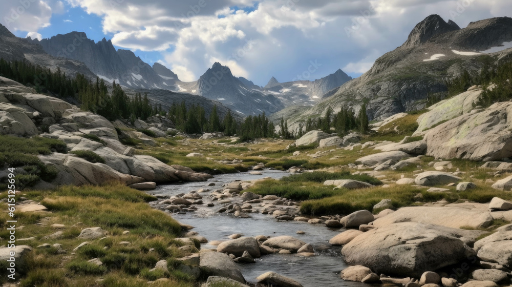 Fototapeta premium a small river in a mountain landscape. Generative AI