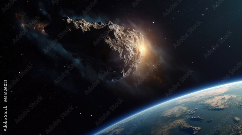 Fototapeta premium a meteorite in space flies towards earth. Generative AI