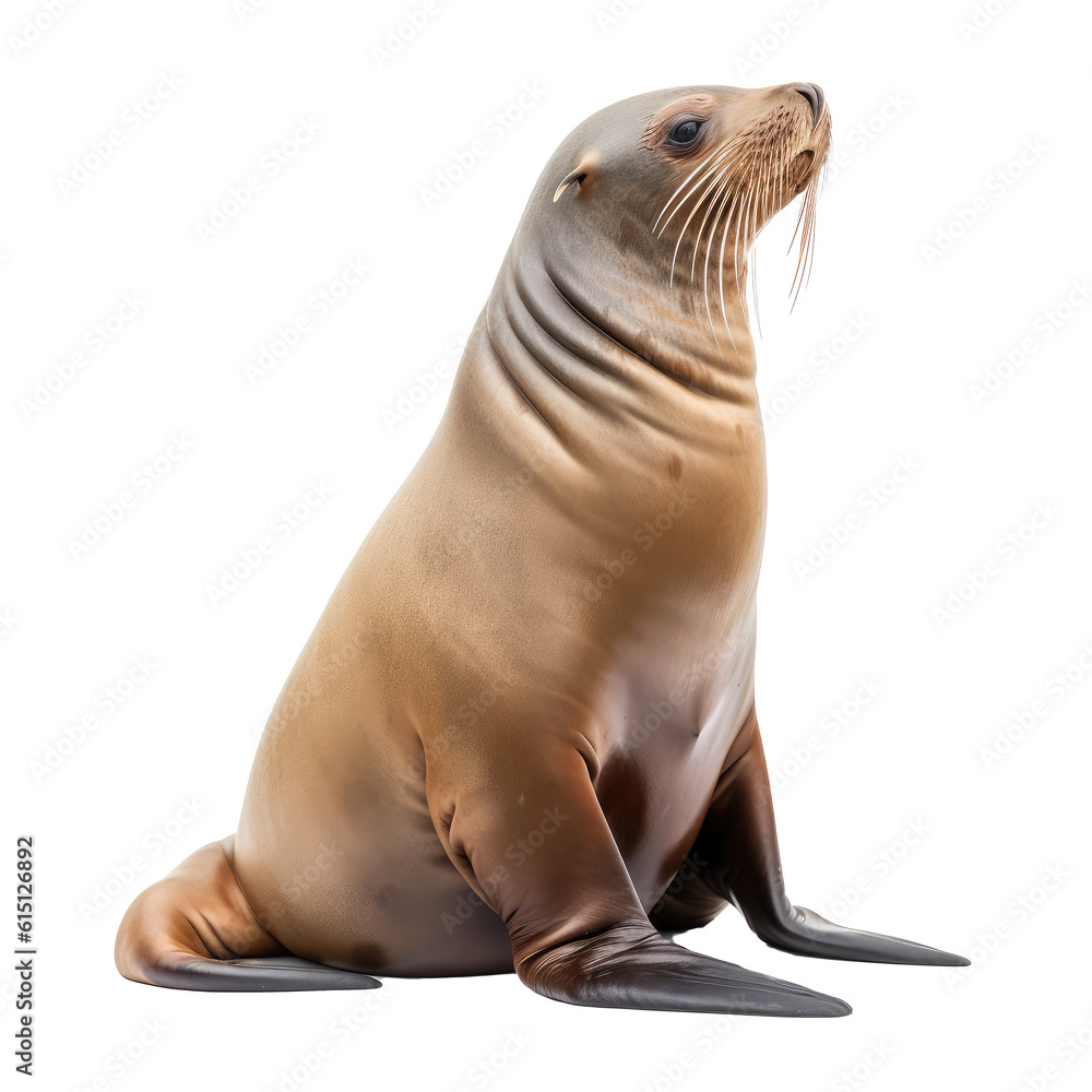 Fototapeta premium sea lion looking isolated on white