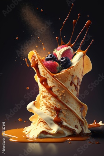 Crepes with ice creams on top ,made with Generative AI