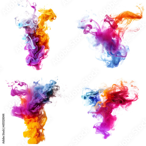 Variety of colorful smoke. Transparent isolated background. Generative AI.