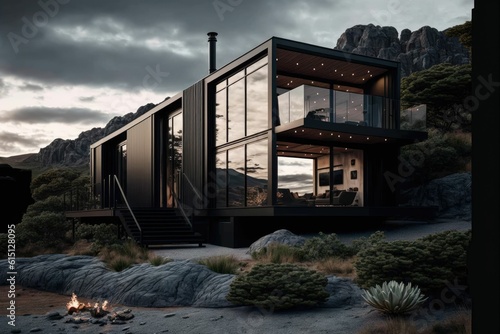 Tiny ecologic house, shipping container futuristic home ,made with Generative AI