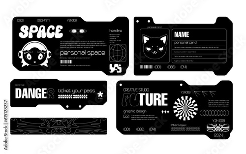 Futuristic technology frame for design. HUD frames in Ski-Fi style, GUI, FUI.Modern cyber user interface elements.Y2K characters, system notifications