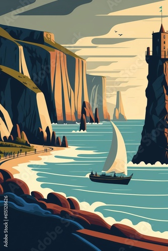Spectacular natural cliffs Aval of Etretat and beautiful famous coastline, Normandy, France, Europe ,made with Generative AI