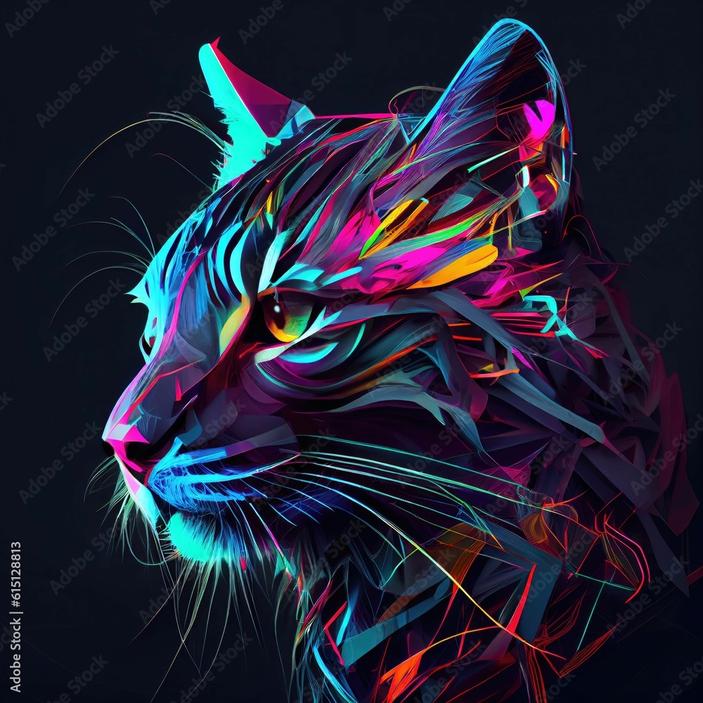 Fototapeta Colorful Cat in a psychedelic style background ,made with Generative AI