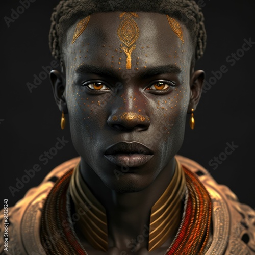 Fearless african king portrait  not a real person  made with Generative AI