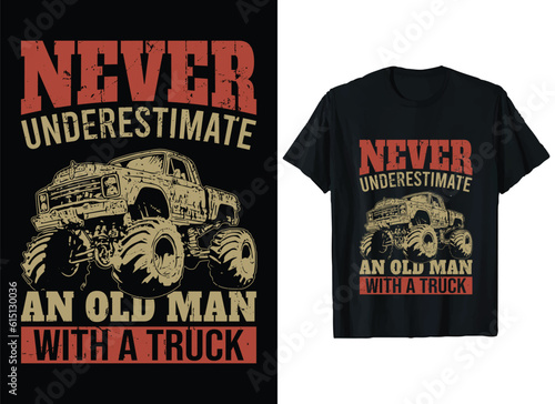 Monster truck T-Shirt Design vector Graphic, Vintage classic Truck Driver t-shirt, american flag T-Shirts, Funny Truck lover shirt.