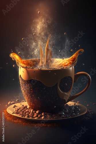 Splashes of iced coffee drink on a dark background ,made with Generative AI