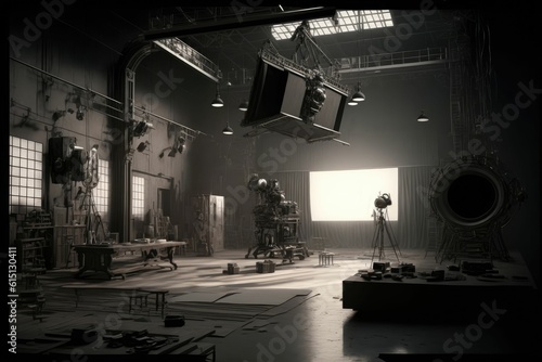 Deserted film studio set: an eerie relic of cinema's past ,made with Generative AI