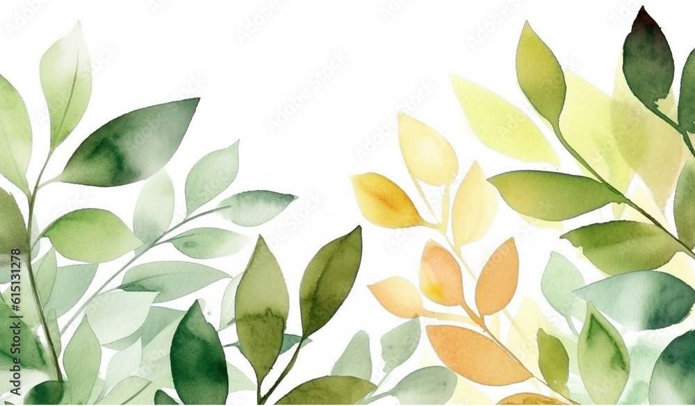 Abstract water color leaves on transparent background