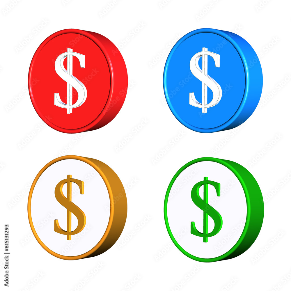 dollar currency sign icon set 3D dollar currency sign icon set 3D