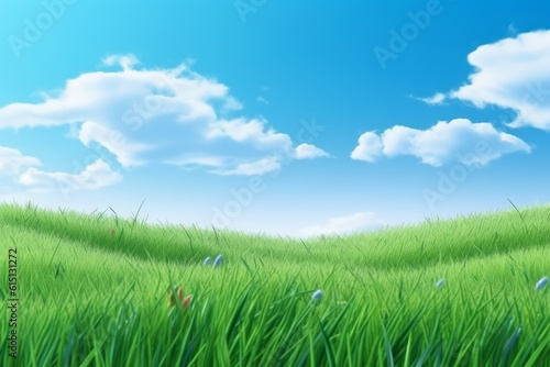 Refreshing green grass and blue sky, illustration. Generative AI