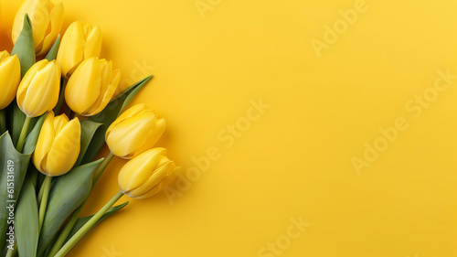 Minimalist yellow tulips background with copy space.