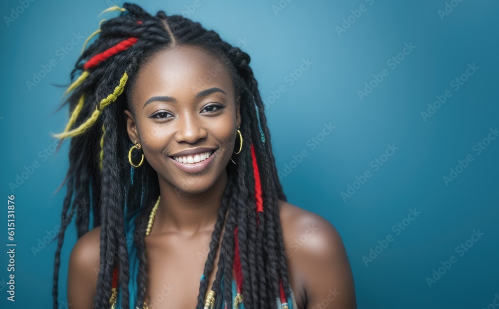 African american woman with dreadlocks. Blue background. Generative AI ...
