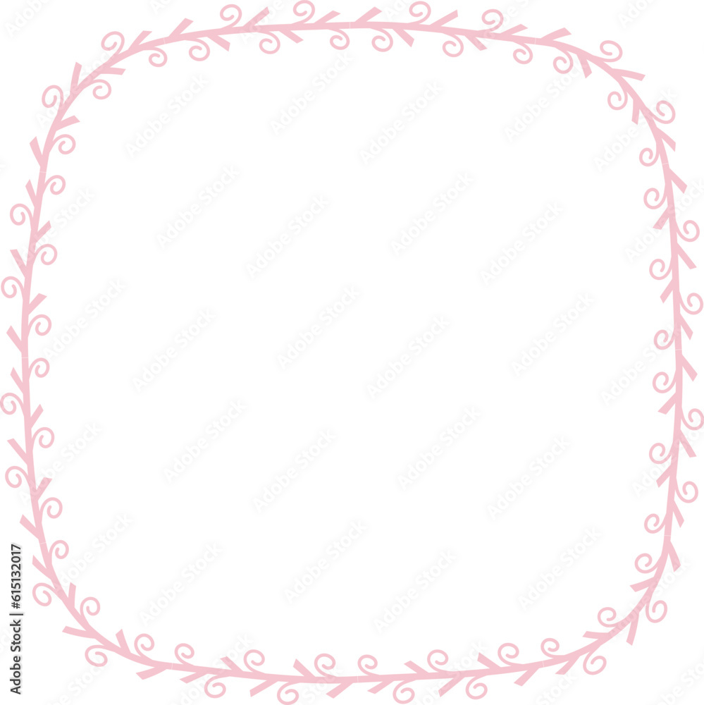 Square Cushion Shape Spiral Frame Leaf Flower frame laurel wreath floral vector pink pastel decoration leaves botanical borders border framing pressed flowers background wedding valentine anniversary 