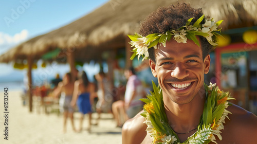 adult man with floral decor...