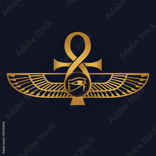 Holy Egyptian eye of horus  with wings  and Ra God of Sun with ankh 3