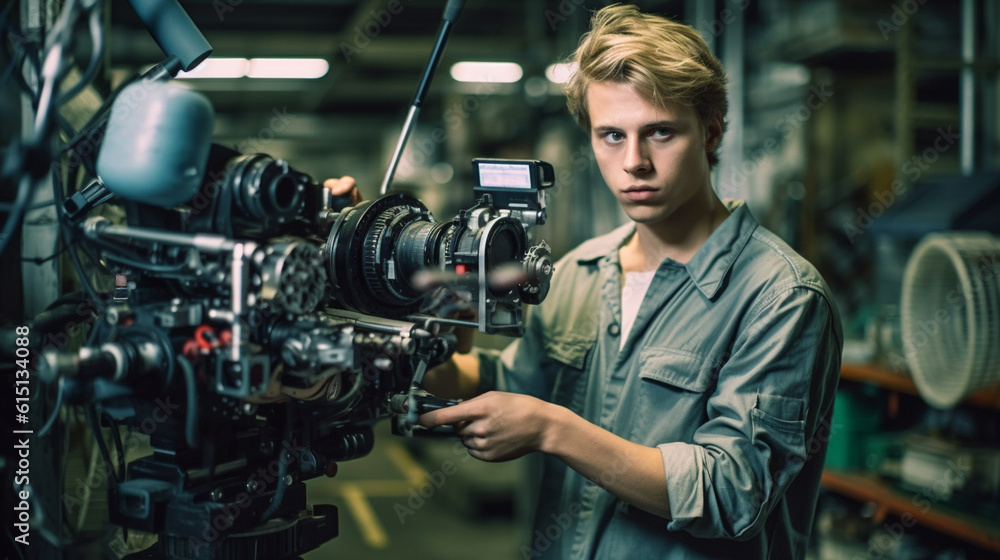 a man, is a cameraman on a shoot or recording, fictitious a man, is a cameraman on a shoot or recording, fictitious
